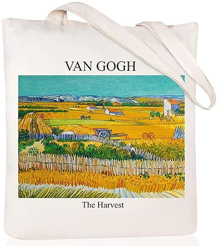 Andeiltech Canvas-Tragetasche, ästhetisch, niedlich, Vintage-Tragetasche, Buch-Schultertasche, Geschenke, wiederverwendbare Einkaufstaschen für Frauen, Van Gogh_the Harvest (Weizenfelder),