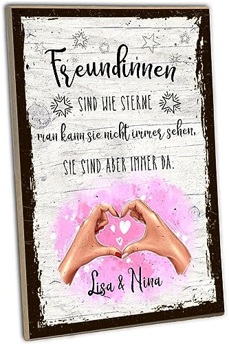 schilderkreis24 - Personalisiertes Holzschild mit anpassbarem Design für die beste Freundin - Einzigartige Geschenkidee für besondere Anlässe, Wand- oder Tischdeko (Freundinnen sind wie Sterne Name 2)