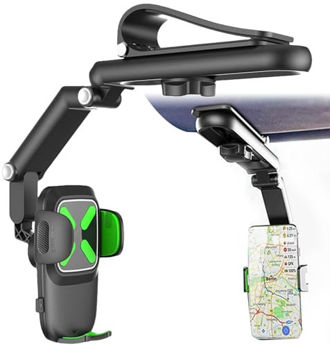 Layue Rotatable And Retractable Car Phone Holder - Upgrade Sun Visor Cell Phone Holder, 360 Degree Adjustable, Compatible With Smartphones, Black