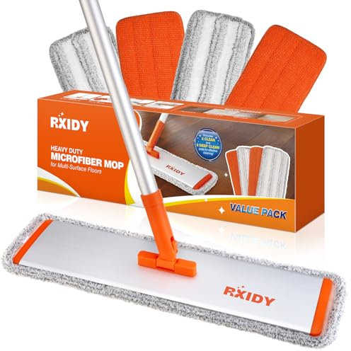RXIDY Balai Serpillère Professionnel Balais Nettoyer Sol avec 4 Tampons Lavables Réutilisables Serpillere Balai pour Le Bois Dur, Le Stratifié, Le Bois