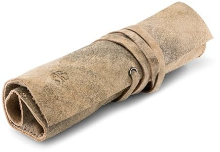 Leder-Rolltasche für Stifte, Pinsel und Accessoires – Federtasche aus Leder – Handmade Stiftrolle Leonardo (Beige-Antik)