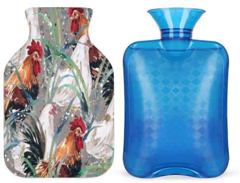 Wärmflasche mit Huhn mit weichem Bezug, 1L Wärmbeutel für heiße und kalte Kompresse, Handfüße und Bettwärmer, Menstruationskrämpfe, Nacken- und Schulterschmerzlinderung