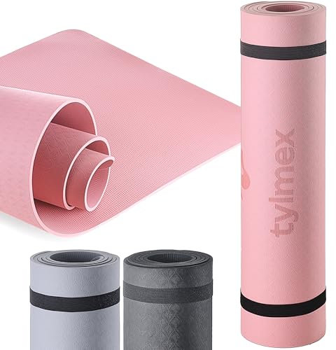 Tylmex Yogamatte Dünn 0,6cm TPE Rutschfest Umweltfreundlich Leicht und Tragbar Ideal für Yoga Pilates Fitness und Gymnastik Matte für Zuhause und Outdoor Rosa