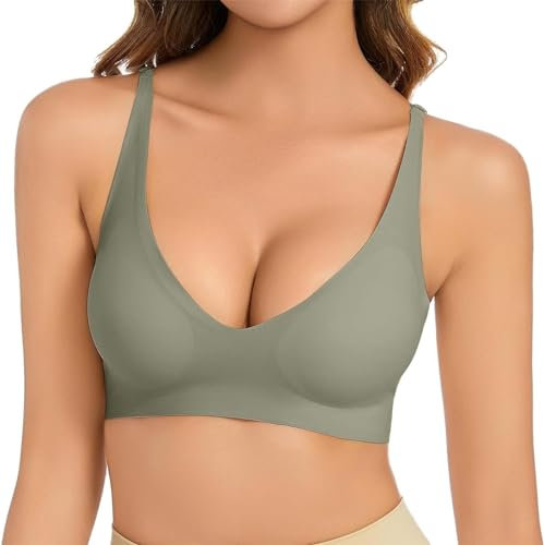 Ronronner Soutien-gorge sans femme, soutien-gorge confortable, soutien-gorge rembourré amovible, sans couture, support complet et sangles réglables, confortable et doux de base, vert, XX-Large