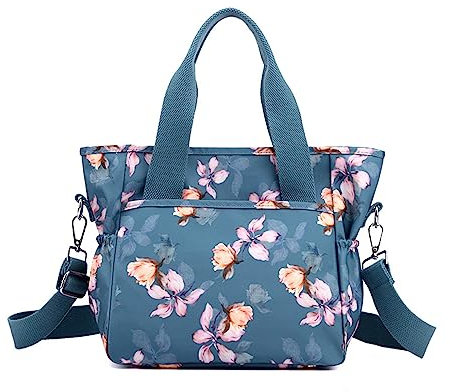 NICOLE & DORIS Tote Tasche Damen Große Handtasche Shopper Tasche Leichte Schultertasche Umhängetasche Reisetasche Arbeitstasche Henkeltasche mit Blumenmuster Dunkelblaue Blume