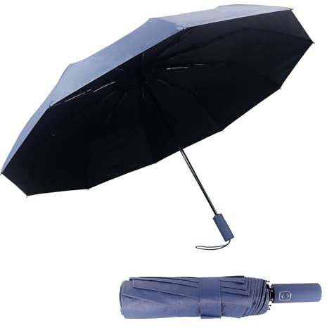 huruirui Paraguas Automatico Apertura y Cierre Automático Paraguas Resistente al Viento Para Adultos Paraguas Paraguas Proteccion UV Fácilmente Empacable en una Mochila, Bolsa de Viaje Azul