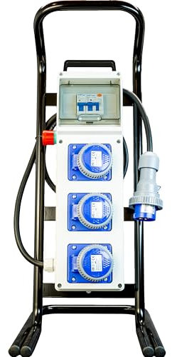 ELETTROWATT - Quadro Elettrico di Distribuzione Industriale da Cantiere ASC Portatile - 3 Prese CEE IP67 da 16A, Magnetotermico da 16A e Fungo di Emergenza - Quadro Monofase Con Supporto d'Acciaio