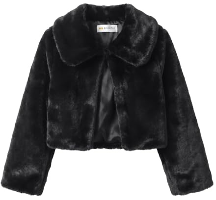 Bolerose Bolero Bambina Pelo Sintetico Collo | Fodera in Raso, Chiusura Nascosta, Manica Lunga, Bavero Ampio Rivoltato, Corto in Vita, 3-10 Anni