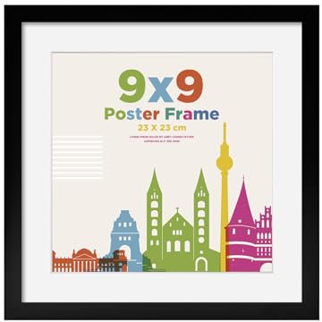 Egofine Cornice portafoto 9 x 9 con montaggio 7 x 7, legno da 23 x 23 cm, con vetro acrilico trasparente per montaggio a tavolo e a parete, perfetto per ritratto, casa, ufficio, nero