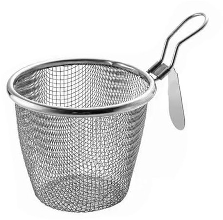HAOHIZE Stainless Steel Pasta Basket, Chip Pan Basket for Frying, Deep Fryer Basket, Round Stainless Steel Frying Basket with Handle for French, Onion Rings, Chicken, Vegetables
