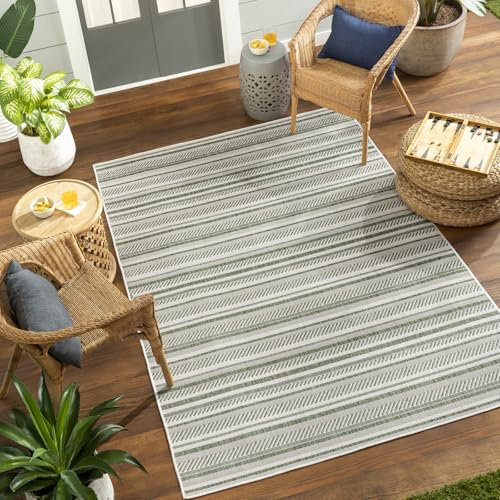 Livabliss Ibiza Indoor Outdoor Rug - Large Boho Rugs for Living Room 160x230 cm Dining, Kitchen Carpet, Patterned Neutral and Coloured Rugs, Waterproof, Stain Durable - Dark Green, Ivory
