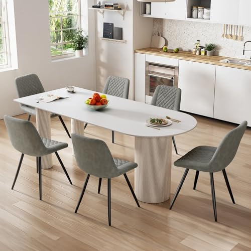 Hawthyhome Esszimmerstühle 6er Set Kunstleder Küchenstuhl Polsterstuhl gepolstert für Wohnzimmer Schlafzimmer Küche mit Rückenlehne, Hellgrau