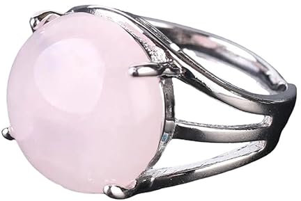 Anello Regolabile Donna,Anello Di Cristallo Naturale per Donna, Perline Rotonde, Anelli Di Quarzo Rosa, Anello Fatto A Mano con Pietre Preziose, Anelli In Argento per Donna, Regali per Donna con Sca