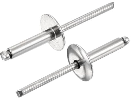 sourcing map 50Pcs 3/16x3/4 304 Stainless Steel Large Flange Round Head Rivets, Large Cap Open End Blind Rivets for Construction, Automotive Manufacturing, Aerospace, Shipbuilding (Silver)