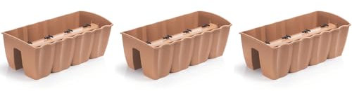 Stolmet Crown Balcony Rail Planter Set of 3 – Hanging Flower Pots for Balcony Railings, UV-Resistant Plastic, 3 Sizes: 7L, 12L, 18L - Available in White, Terracotta, Anthracite (Terracotta, 18 Litres)