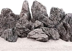AquaOne Aquarium Steine Mini Landschaft Set I Natursteine Seiryu Mix I Steine Gr.M-XXL I Aquascaping Gestein I Felsen Dekoration I Pagode Rückwand Aquascape Deko grau (5 kg)