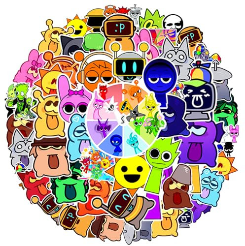 50Pcs Sprunki Stickers, Cute Funny Waterproof Vinyl Sticker Children Adults Girls Gifts for Laptop Phone Suitcase Journal Water Bottles Diary Guitar Scrapbook Bike