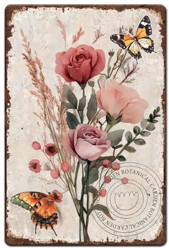 Hobbspring 1 plaque en tôle vintage en métal - 20 x 30 cm - Style rétro - Fer rose - Aspect rouille - Botanique - Fleurs - Poster en tôle pour la maison, la ferme, le jardin, la cuisine - Décoration