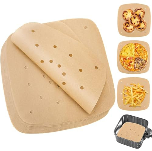 AVRUYPI 200 PCS Carta forno per Friggitrice ad Aria, Carta per Friggitrice Ad Aria Quadrata, Carta Forno, lontano da macchie di olio, 21.5CM*21.5CM