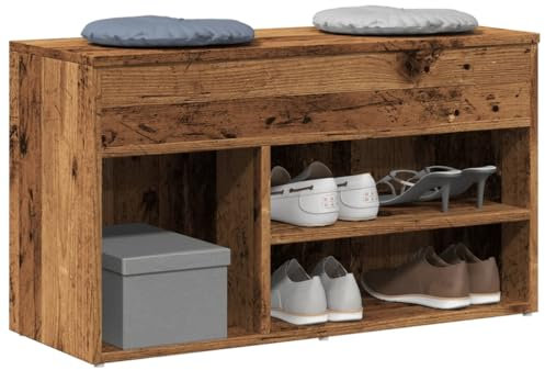 Myheimly Schuhbank Sitzbank Bank Sitztruhe Schuhschrank Schuhablage Schuhregal Schuhaufbewahrung Schuhständer 80x30x45cm Holzwerkstoff Schuhbank Altholz