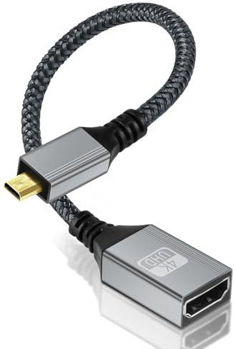 AXFEE Micro HDMI vers HDMI Câble 20cm, 4K 60Hz Câble Mâle vers Mâle Micro, en Charge Ethernet,3D,HDR et Arc, Compatible avec Raspberry Pi 5/4,caméras A6300 A6400,Hero,Yoga,ODROID