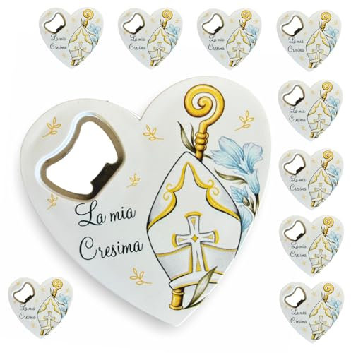 Regalami.shop set 10 bomboniere apribottiglia, Bomboniera Santa Cresima con elegante immagine + 10 Bigliettini a tema Personalizzati (4)