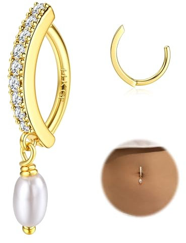 Morfetto Bauchnabelpiercing Gold 316L Chirurgenstahl - Bauchnabelpiercing Ring Zirkonia Perle Bauchnabel Piercing Mit Anhänger Clicker Dangle Bauchnabel Piercing Schmuck 14G Golden-Perle