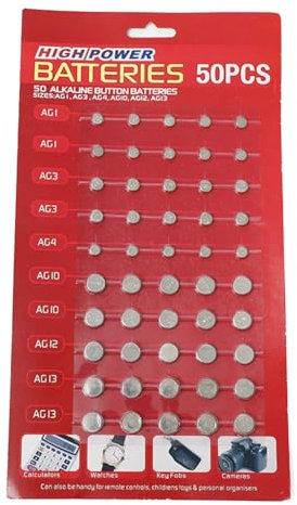 ZYHARUKO 50Pcs AG1/AG3/AG4/AG10/AG12/AG13 Batteries Set for Watch Toy Clock Calculators Mixed Button Coin Cell Battery Set