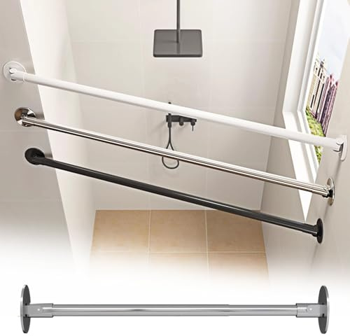 Kleiderstange Schrank Flansch Verstellbare Schrankstange für Schräge Wand, Versenkbare Eck-Duschvorhangstange aus Edelstahl, 180° Schwenkbare Kleiderstange Zum Aufhängen(Silver,75-110cm(29 1/2-43 1/4
