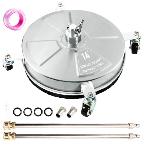 Wexo Palindrog 14 Pressure Washer Surface Cleaner with 4 Wheels, Stainless Steel Power Washer Surface Cleaner for Driveways Sidewalks Patios, 1/4 Quick Connector, 2 Extension Wand, 4000 PSI