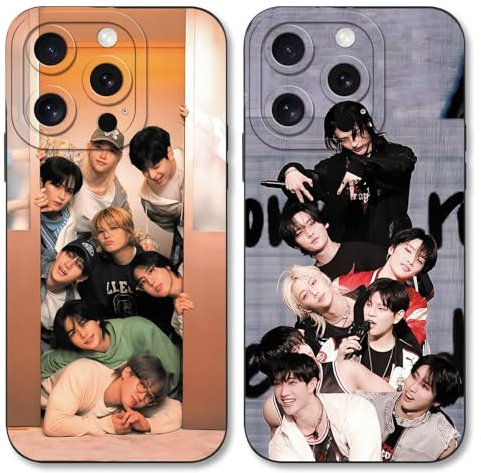 TBNMBGY 2 Stück Handyhülle für iPhone 12 Hülle 6,1,Cartoon Korea Musik Kpop Sänger Muster Design Case für Fans,Schwarz Matt Silikon Stoßfest Bumper Schutzhülle,Cute