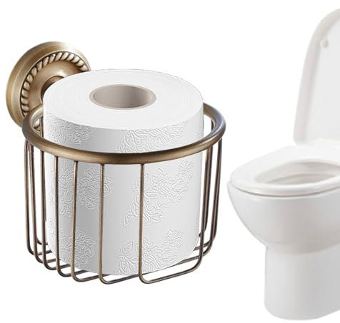 Porte-Rouleau De Papier Toilette Vintage en Laiton - Panier Fil Métallique pour Rouleaux Tissu Rétro,Porte-Papier Rustique Stable Accessoire Décoratif Salle De Bain