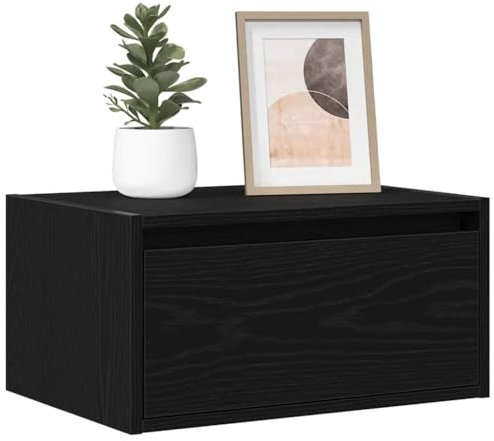 WKIEQACO Table de chevet murale avec lumières LED 2 pièces Noir OakEntertainment Centres & Supports TV