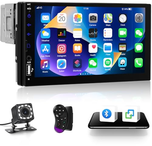 Single Din Car Stereo with Bluetooth,7 Inch Touch Screen 1 Din Car Radio with FM Radio EQ Mirror Link SWC USB/TF/Aux-in Ports+Backup Camera