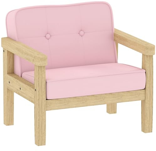 AIYAPLAY Kindersessel Kindersofa mit Kord-Optik, massiven Holzfüßen Sessel aus Schaumstoff Kinderstuhl für Kinderzimmer, Spielzimmer, 46,5 x 44 x 45 cm, für Kinder 3-8 Jahre Rosa