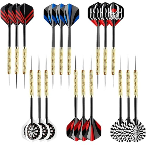 KIRZAX Freccette con Punta in Metallo,18 Pcs Alberi di Dardo e Voli, Professionali Freccette Punta,Set di Freccette in Acciaio con Fusto e Alette,per Principianti Alberi