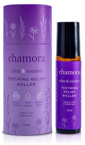 Chamora Organic Baby Teething Relief Roller for Babies 3 Months+ | Natural Gum Soothing Oil with Chamomile, Lavender, Frankincense & Jojoba | Teething Pain Relief