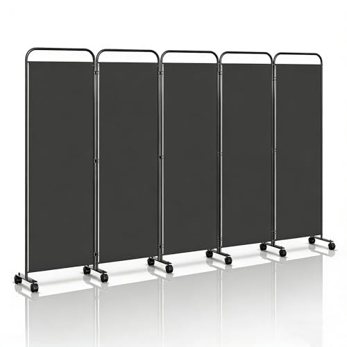 Peviasot Paravent Raumteiler Klappbar Freistehend Trennwand auf Rollen, Umkleide Sichtschutz, Raumtrenner 5 Teilig 284 x 180 cm, freistehendes Raumteiler für Büro Schlafzimmer - Anthrazit