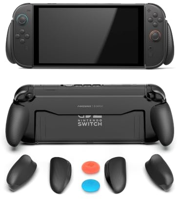 AIMZENIX Ergonomic handheld Grip with 3 Sizes for Switch 2, 2 Thumb Grips | Reduces Hand Fatigue, Tool-Free Snap-On Install, Dock Compatible