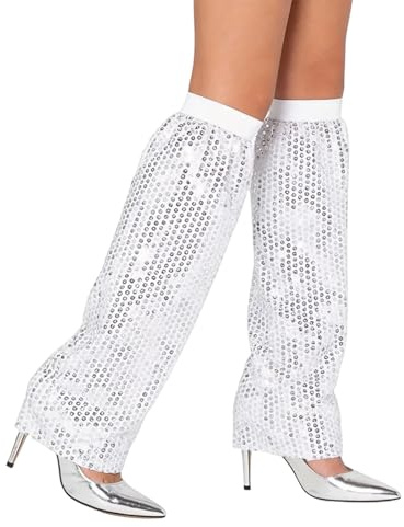 Sparkly Sequin Leg Covers, 70s Disco Style Retro Gaiters for Carnival, Theme Parties, Unisex Silver Fancy Dress Accessory