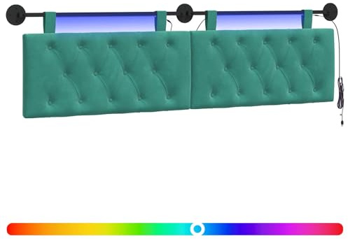 vidaXL Hängendes Kopfteil Mit LED Licht Türkis Samt, Modernes Schlafzimmer, Wandkopfteil, aus Samt, Platzsparend, dekorative Rückenlehne, weich anzufassen