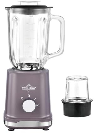 SWISS HAUS - Blender Mixeur avec Broyeur 500W - 2 Vitesses Pulse - Lames Inox - Couvercle Remplissage - Lake Geneva Collection Taupe Violet - Bol Verre 1,5 L - Sécurité Intégrée