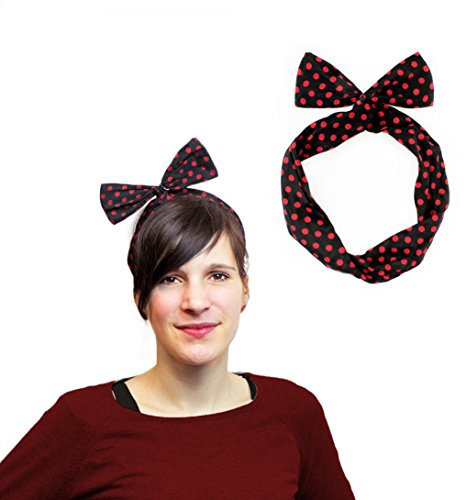 Oblique-Unique® Haarband Stirnband Bunny Ohren Punkt Streifen Band Haarhalter für Damen und Mädchen - Farbe wählbar - (Schwarz Rot)