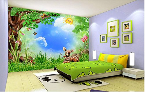 Yosot Großer Innenraum Malen Kinder Lieblingstapete Wald Wald Tiere Kinderzimmer Wandbild Hintergrund 3D Tapete-250Cmx175Cm
