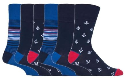 Gentle Grip - 6er pack herren comfort ohne gummi bund mittellang business bunt socken in 35 farben (MGG549 Anchors)