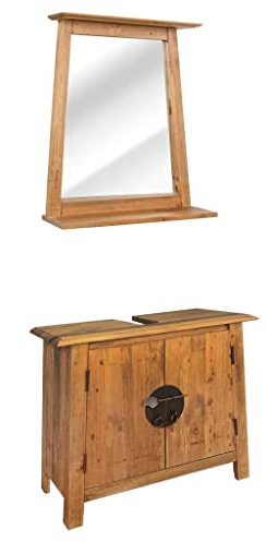 vidaXL Mobilier de Salle de Bain, Meuble-lavabo avec Compartiment et Miroir, Meuble de Rangement Maison Intérieur, Bois de Pin Massif