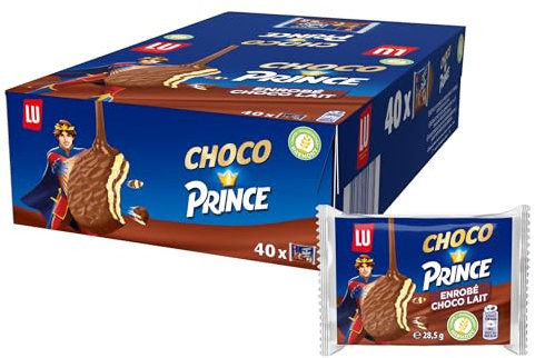 Choco Prince de LU - Biscuits Enrobés de Chocolat au Lait et Fourrés Goût Chocolat - Au Blé Complet - Pack de 40 Paquets (28,5 g)
