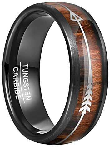 Vakki Männer Ring Holz 8mm Wolfram Partnerring mit Pfeil Bestes Geschenke für Weihnachten Valentinstag Größe 62(19.7)