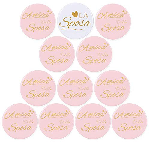 MEJOSER 12 Pezzi Spille Addio Nubilato Gadget Spilla 1pz La Sposa+11pz Amica della Sposa Kit Badge Decorazione Addio Nubilato Matrimonio Nozze Festa
