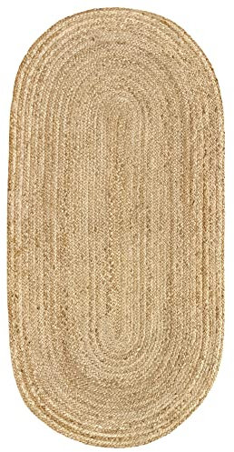 HAMID - Jute-Teppich Alhambra Oval Natural Color, 100% handgemachter Jutefaser-Teppich, für Wohnzimmer, Schlafzimmer, Dekoration, (70x140cm)